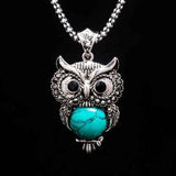 Antique Silver Owl Jewelry set Necklace for Women Anniverssary Jewelry - Genuine - Gemstone