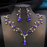 Aquarium Water Drop Bridal Jewelry Set for Women Necklace Earring Wedding - Gemstone Gold