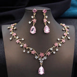 Aquarium Water Drop Bridal Jewelry Set for Women Necklace Earring Wedding - Gemstone Gold