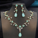 Aquarium Water Drop Bridal Jewelry Set for Women Necklace Earring Wedding - Gemstone Gold