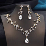 Aquarium Water Drop Bridal Jewelry Set for Women Necklace Earring Wedding - Gemstone Gold