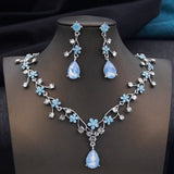 Aquarium Water Drop Bridal Jewelry Set for Women Necklace Earring Wedding - Gemstone Gold