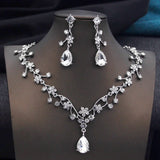 Aquarium Water Drop Bridal Jewelry Set for Women Necklace Earring Wedding - Gemstone Gold