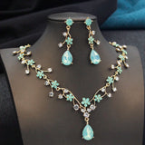 Aquarium Water Drop Bridal Jewelry Set for Women Necklace Earring Wedding - Gemstone Gold