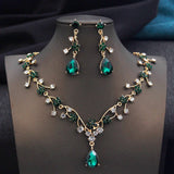 Aquarium Water Drop Bridal Jewelry Set for Women Necklace Earring Wedding - Gemstone Gold