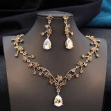 Aquarium Water Drop Bridal Jewelry Set for Women Necklace Earring Wedding - Gemstone Gold