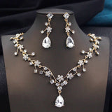 Aquarium Water Drop Bridal Jewelry Set for Women Necklace Earring Wedding - Gemstone Gold