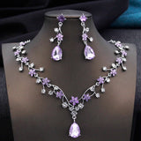 Aquarium Water Drop Bridal Jewelry Set for Women Necklace Earring Wedding - Gemstone Gold