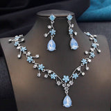 Aquarium Water Drop Bridal Jewelry Set for Women Necklace Earring Wedding - Gemstone Gold
