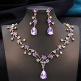 Aquarium Water Drop Bridal Jewelry Set for Women Necklace Earring Wedding - Gemstone Gold