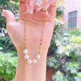 Beading Charm Chain Necklace Women 18K Gold Jewelry Pearls - Gemstone Gold
