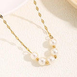 Beading Charm Chain Necklace Women 18K Gold Jewelry Pearls - Gemstone Gold