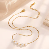 Beading Charm Chain Necklace Women 18K Gold Jewelry Pearls - Gemstone Gold