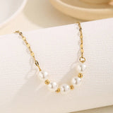 Beading Charm Chain Necklace Women 18K Gold Jewelry Pearls - Gemstone Gold
