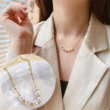 Beading Charm Chain Necklace Women 18K Gold Jewelry Pearls - Gemstone Gold