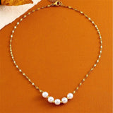 Beading Charm Chain Necklace Women 18K Gold Jewelry Pearls - Gemstone Gold