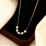 Beading Charm Chain Necklace Women 18K Gold Jewelry Pearls - Gemstone Gold