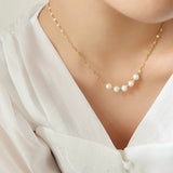 Beading Charm Chain Necklace Women 18K Gold Jewelry Pearls - Gemstone Gold