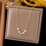 Beading Charm Chain Necklace Women 18K Gold Jewelry Pearls - Gemstone Gold