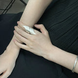 Big brushed Adjaustable Ring Silver Wedding Women Jewelry - Gemstone Gold