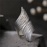 Big brushed Adjaustable Ring Silver Wedding Women Jewelry - Gemstone Gold