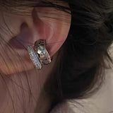Big Circle Clip Earrings for Women Cuff Party Jewelry Set Gift - Gemstone Gold