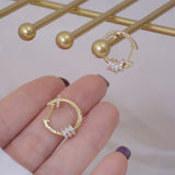 Big Hollow Zircon Earrings 14k Gold Women Wedding Jewelry - Genuine - Gemstone