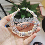 Big Hoop Bamboo Earrings Heart Women Jewelry - Genuine - Gemstone