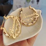 Big Hoop Bamboo Earrings Heart Women Jewelry - Genuine - Gemstone
