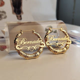 Big Hoop Bamboo Earrings Heart Women Jewelry - Genuine - Gemstone