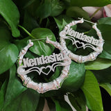 Big Hoop Bamboo Earrings Heart Women Jewelry - Genuine - Gemstone