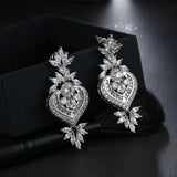 Big Long Flower Pendant Drop Earrings Shining Women Party Jewelry - Gemstone Gold