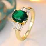 Big Oval Green Emerald Ring For Women Vintage Gold Engagement Band Bridal Jewelry - Gemstone Gold