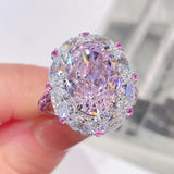 Big Oval Pink Zircon Stone Ring For Women Engagement Wedding Bridal Jewelry - Gemstone Gold