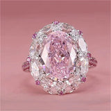 Big Oval Pink Zircon Stone Ring For Women Engagement Wedding Bridal Jewelry - Gemstone Gold