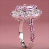 Big Oval Pink Zircon Stone Ring For Women Engagement Wedding Bridal Jewelry - Gemstone Gold