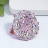 Big Oval Pink Zircon Stone Ring For Women Engagement Wedding Bridal Jewelry - Gemstone Gold