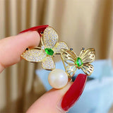Birds Butterfly Bee Brooch Jewelry For Women Pearl Rhinestone Animal Wedding - Gemstone Gold
