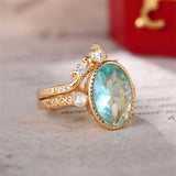 Blue Aquuamarine Gemstone Ring for Women Party Jewelry - Genuine - Gemstone