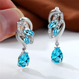 Blue Sapphire Gemstone Earring Clip Earrings For Women Wedding Jewelry - Gemstone Gold
