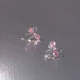 Bow Pink Zircon Stud Earrings Silver For Woman Piercing Wedding Luxury Jewelry - Gemstone Gold