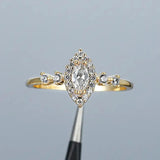 Bridal Marquise Zircon Wedding Ring Gold Engagement Band Accessories Jewelry - Gemstone Gold