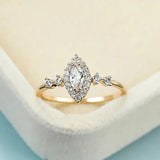 Bridal Marquise Zircon Wedding Ring Gold Engagement Band Accessories Jewelry - Gemstone Gold