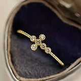Bright Cross Zircon Ring for Women Jewelry Gold Accessories for Female - Gemstone Gold