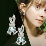 Bunny Rhinestone Stud Earring Girls Wedding For Women Animal Party - Gemstone Gold