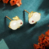 Bunny Rhinestone Stud Earring Girls Wedding For Women Animal Party - Gemstone Gold