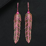 Charm Feather Earrings For Women Wedding Gold Zircon Jewelry - Gemstone Gold