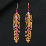 Charm Feather Earrings For Women Wedding Gold Zircon Jewelry - Gemstone Gold