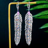 Charm Feather Earrings For Women Wedding Gold Zircon Jewelry - Gemstone Gold