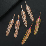 Charm Feather Earrings For Women Wedding Gold Zircon Jewelry - Gemstone Gold